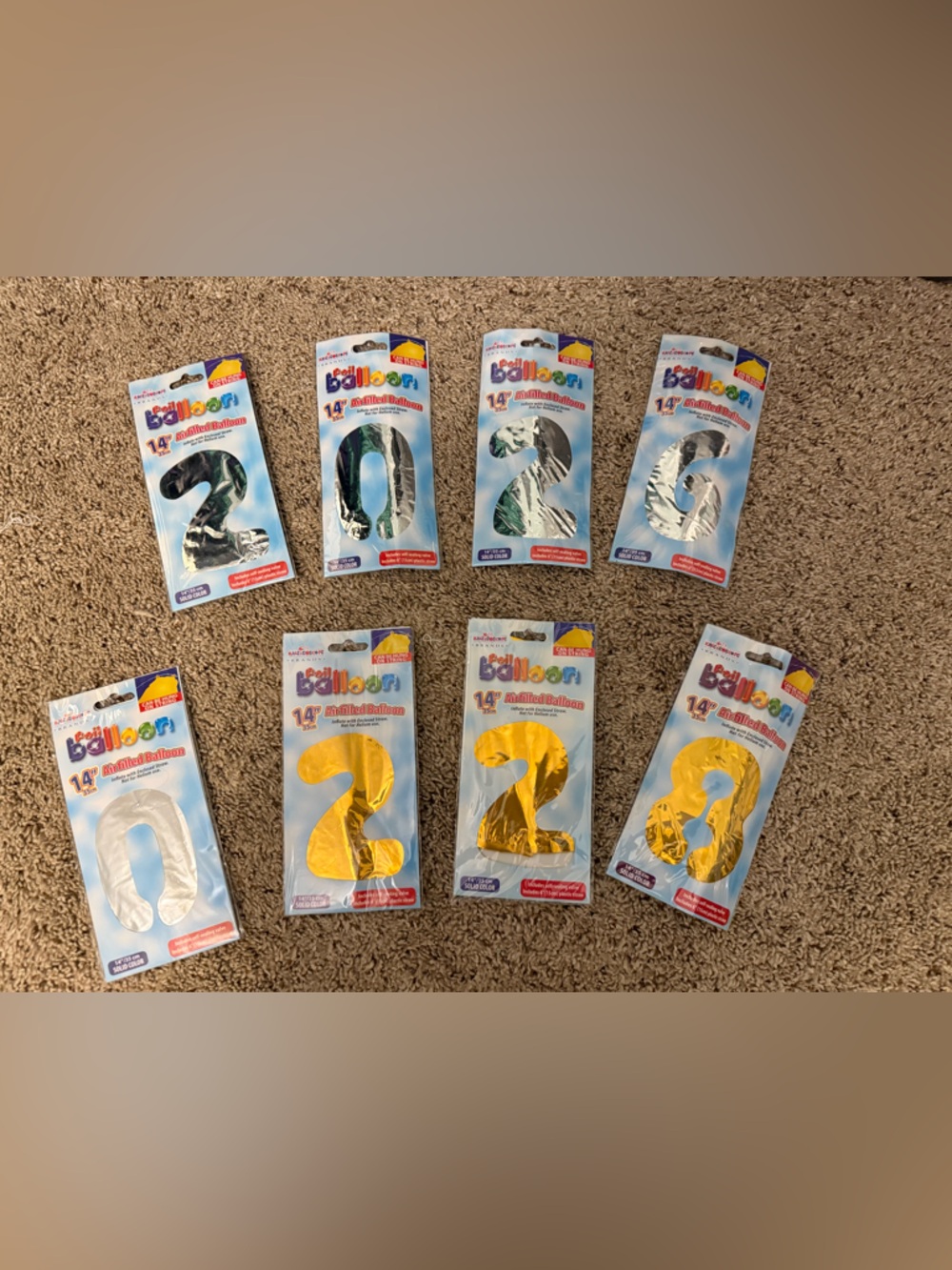 Foil Number Balloons - Metallic Gold, Silver, Black, White